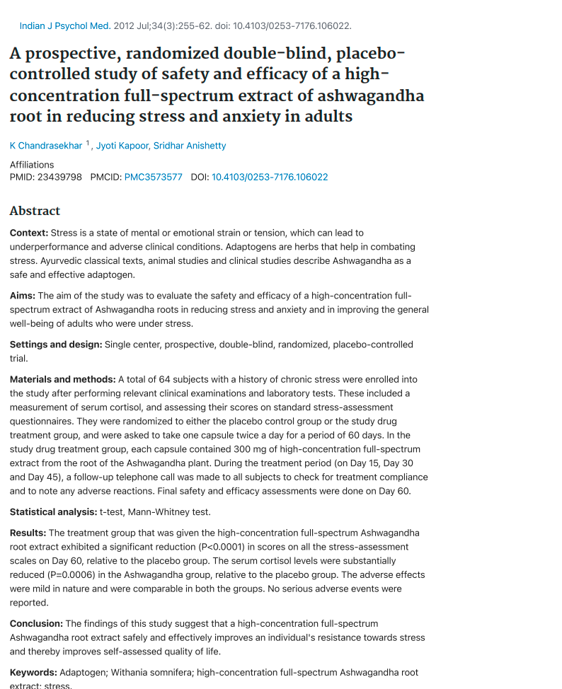 Stress &amp; anxiété : réduction significative des scores de stress (test PSS) après 60 jours de supplémentation.