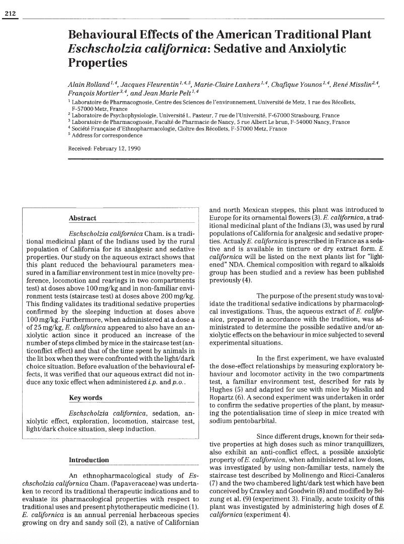 Propriétés sédatives